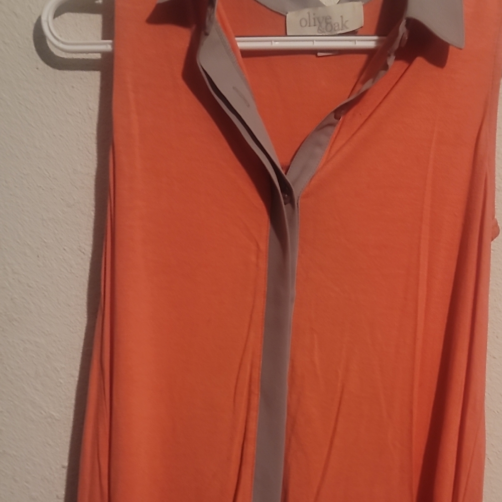 Olive & Oak Orange Notched Collar Sleeveless Blouse